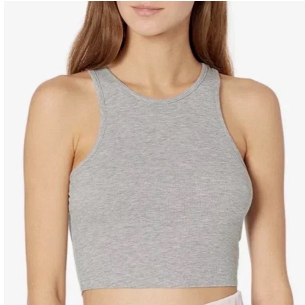 Free People Intimately High Neck Ribbed Crop Tank Top M/L Gray